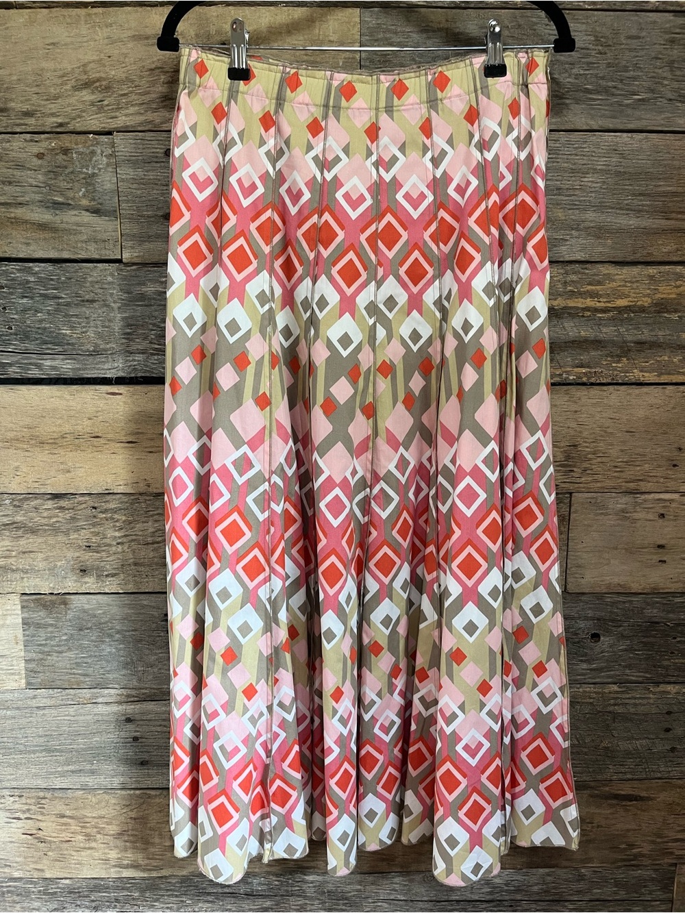 Chadwicks Coral, Pink & Tan Geometric A-Line Maxi Skirt